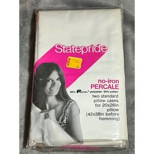 NOS Statepride Percale Pillowcases White Standard Vintage Set 2 Deadstock